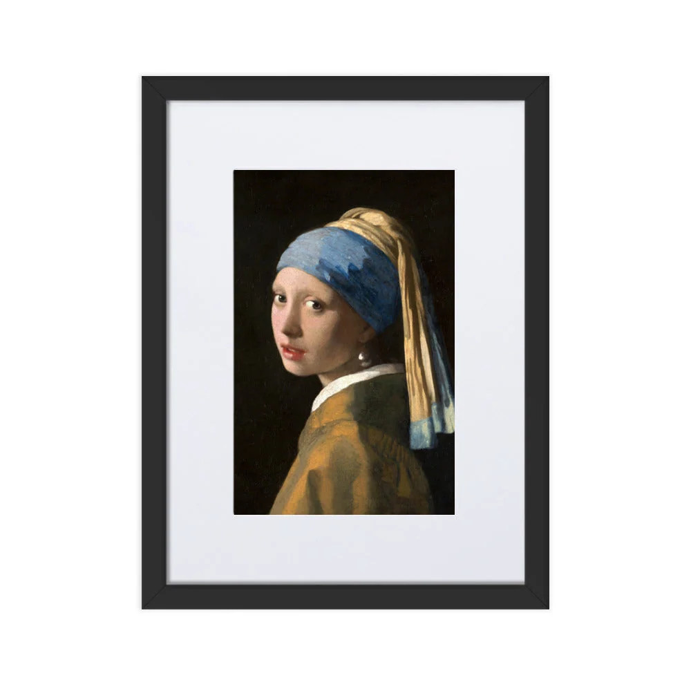 Fille à la boucle d'oreille en perle - Affiche dans un cadre avec passe-partout Johannes Vermeer