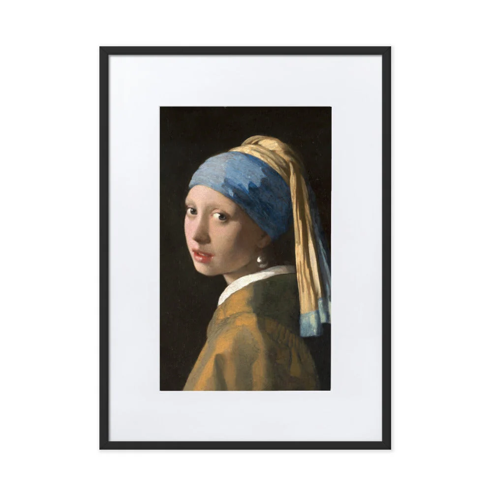 Fille à la boucle d'oreille en perle - Affiche dans un cadre avec passe-partout Johannes Vermeer