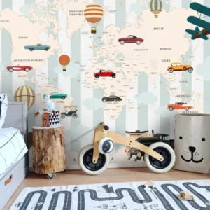 Panoramic wallpaper children's map small cars Kam & Lēon