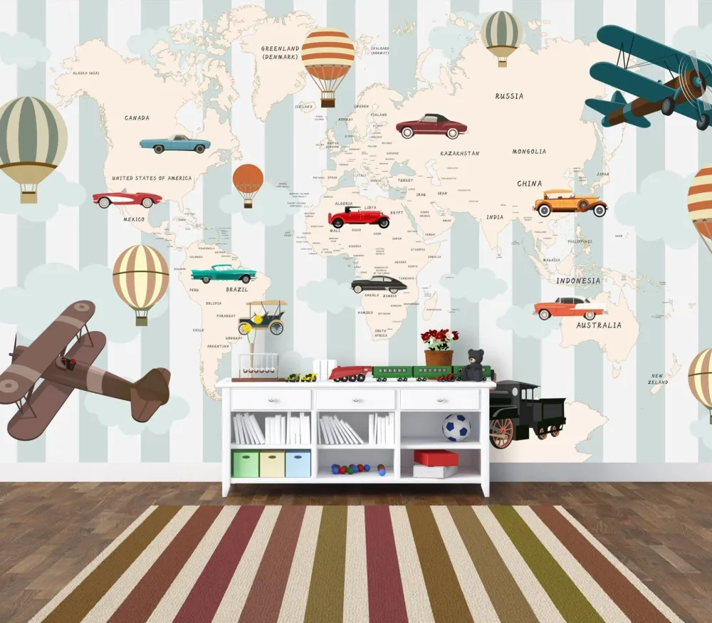 Panoramic wallpaper children's map small cars Kam & Lēon