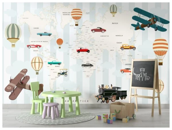 Panoramic wallpaper children's map small cars Kam & Lēon