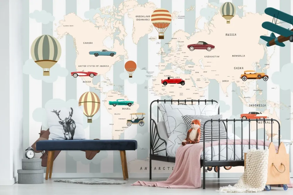 Panoramic wallpaper children's map small cars Kam & Lēon