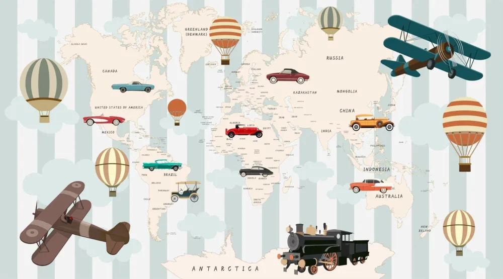 Panoramic wallpaper children's map small cars Kam & Lēon