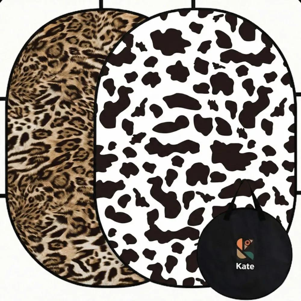 Kate Double-face Imprimé Léopard/Taches Noir Blanc Fond Pliable 1.5x2m