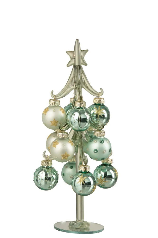 Kerstboom + Ballen Glas Mintgroen/Lichtblauw Klein