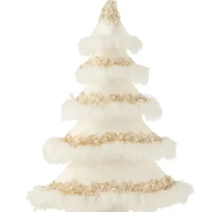 Kerstboom fluwelen veren ecru goud