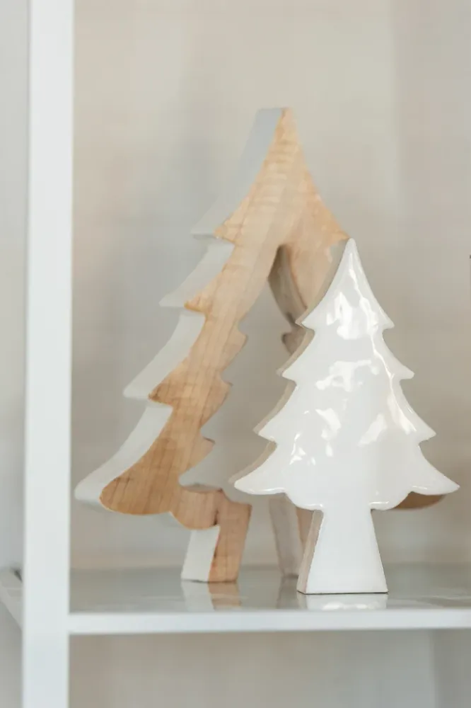 Kerstboom puzzel mangohout wit/wit gewassen groot