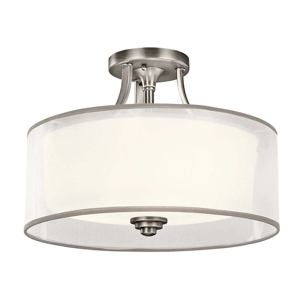 Plafonnier Kichler (KL-LACEY-SF-AP) Lacey en toile de lin, verre opale, acier E27 3L