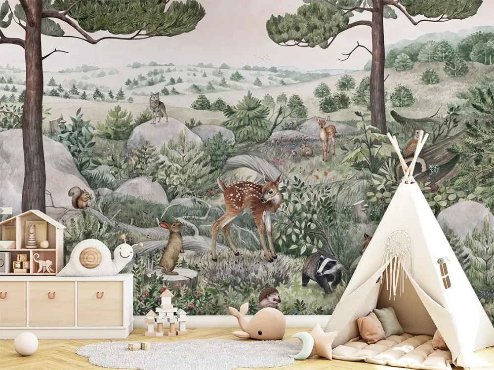 Papier Peint Panoramique Animaux de la êt Illustrée Kikki Belle