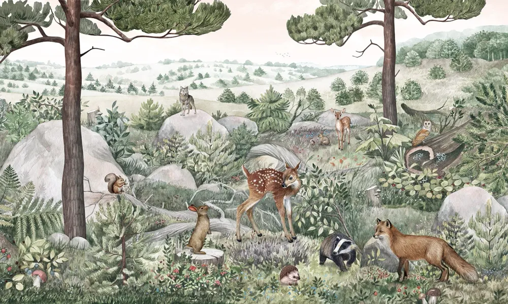 Papier Peint Panoramique Animaux de la êt Illustrée Kikki Belle