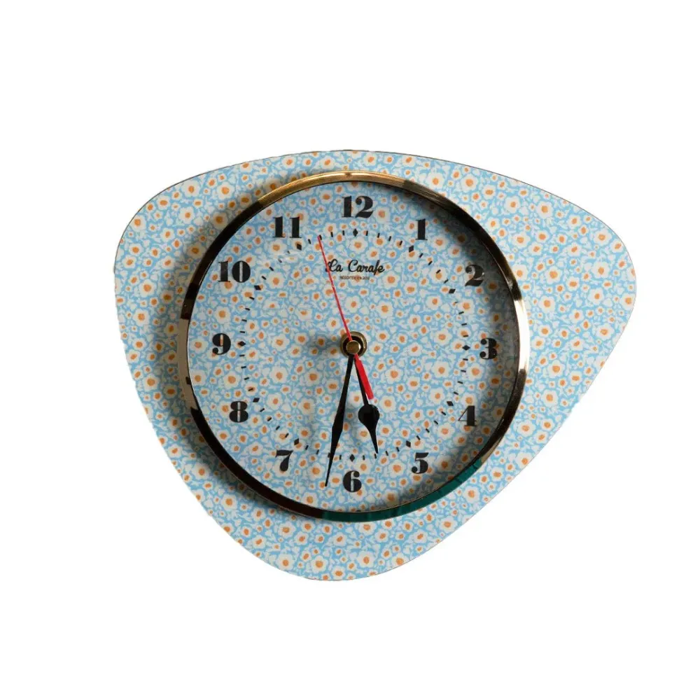 Horloge Murale Médiator Motif Petites Fleurs Bleu Ciel – Pendule Rétro LA CARAFE