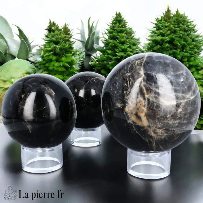 Sphère Pierre de Lune Noire, boule en pierre naturelle (Microcline) La Pierre Fr