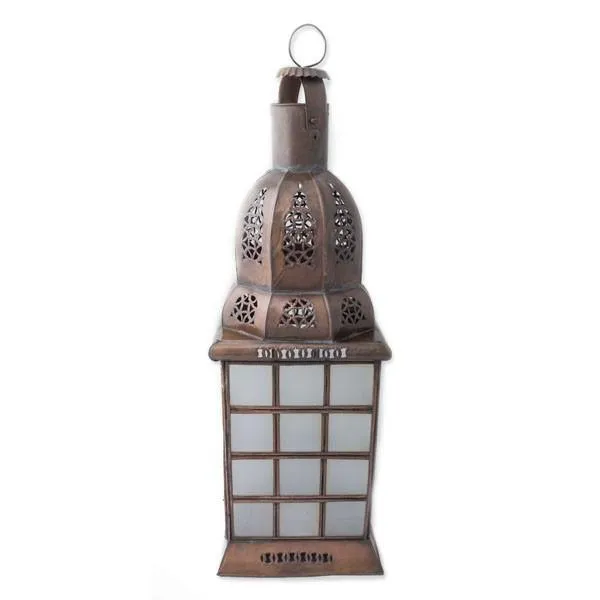 Lanterne marocaine en fer forgé et verre translucide