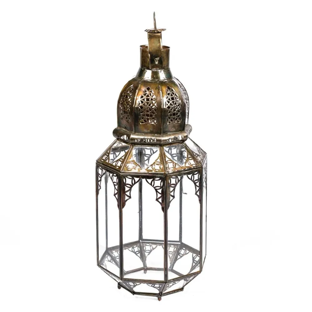 Lanterne marocaine en verre et fer forgé octogonale