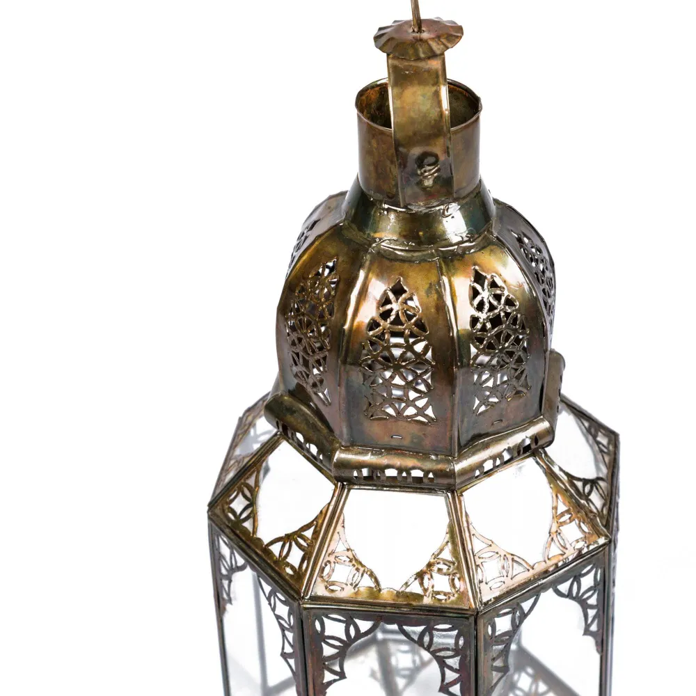 Lanterne marocaine en verre et fer forgé octogonale