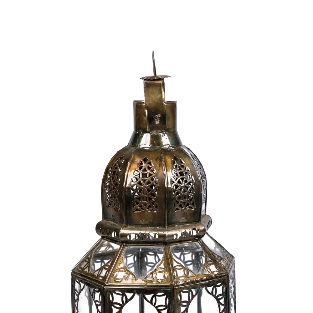 Lanterne marocaine en verre et fer forgé octogonale
