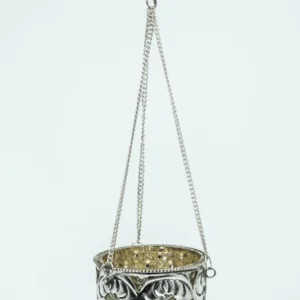 Lanterne suspendue, laiton, motif floral, couleur argentée, style antique, 7,5 x 6 cm