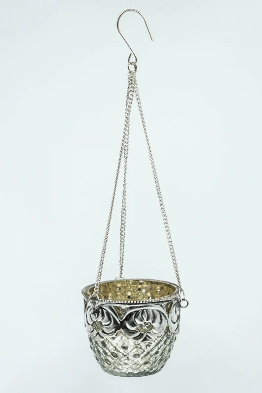 Lanterne suspendue, laiton, motif floral, couleur argentée, style antique, 7,5 x 6 cm