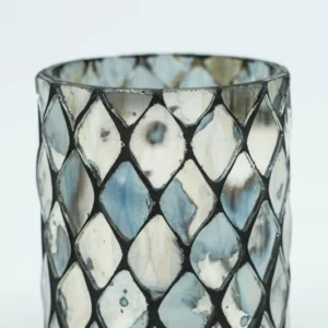 Lanterne en verre mosaïque cylindrique argent antique 6x7cm