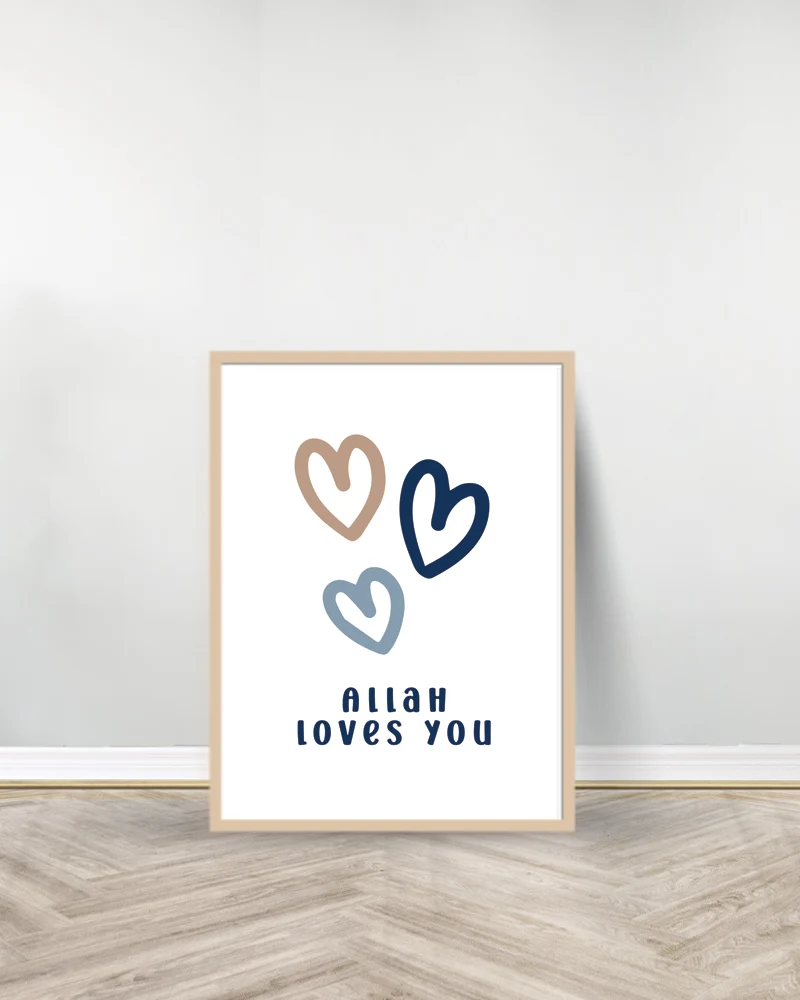 Ensemble de 2 Tableaux décoratifs Bleu - Bismillah | Allah Loves you - Bois S L'art des couleurs