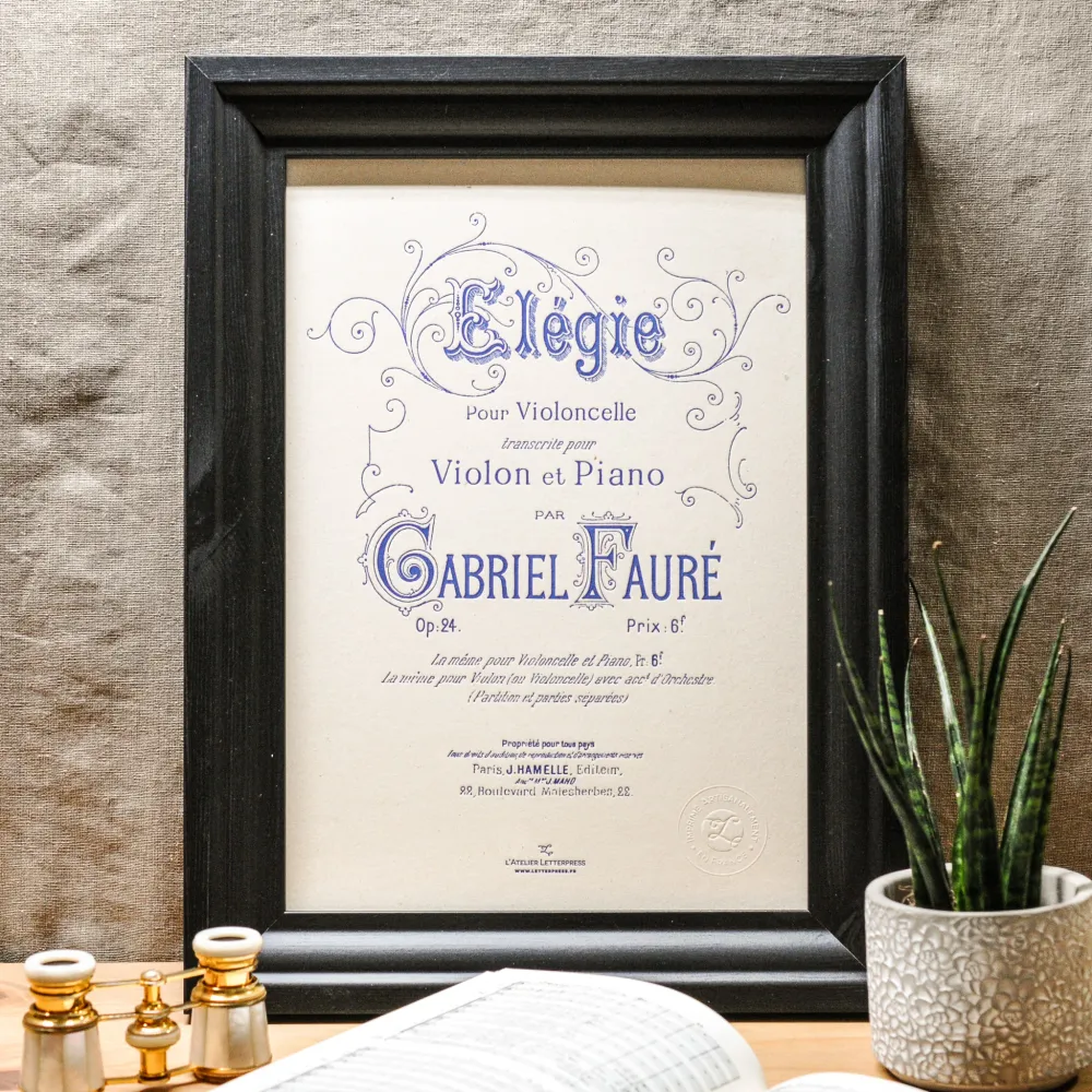 Affiche A4 Letterpress Elégie de Fauré L'Atelier Letterpress