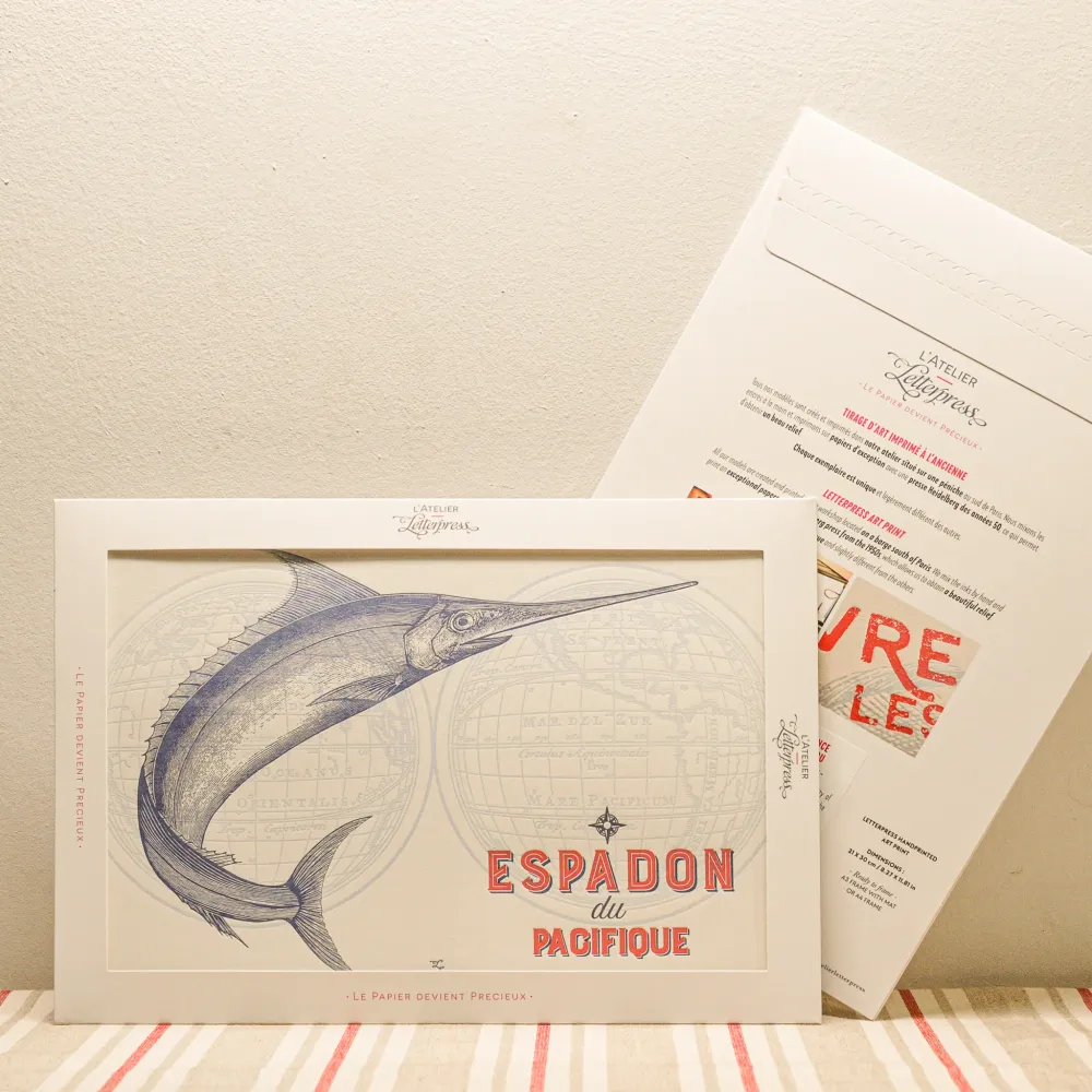 Affiche A4 Letterpress Espadon du Pacifique L'Atelier Letterpress
