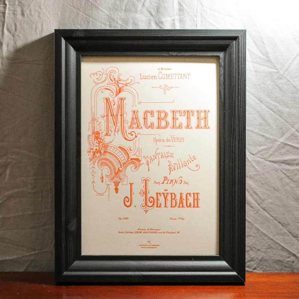 Affiche A4 Letterpress Macbeth de Verdi L'Atelier Letterpress
