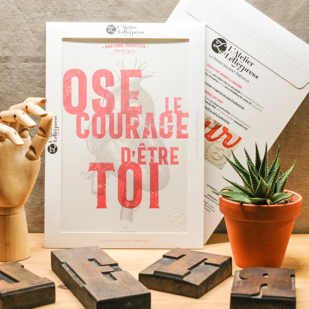 4 affiches A4 Letterpress Anatomie Subjective L'Atelier Letterpress