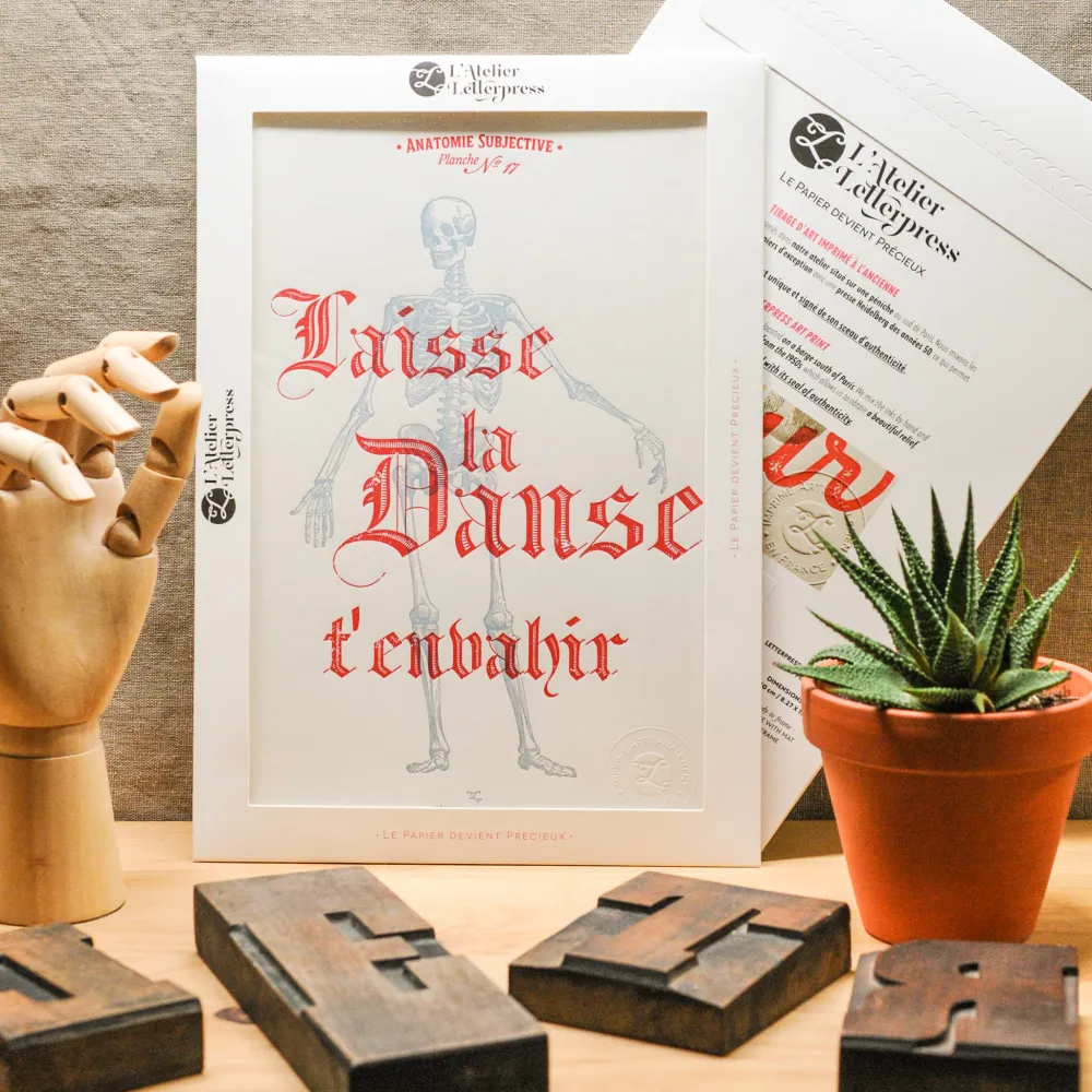 4 affiches A4 Letterpress Anatomie Subjective L'Atelier Letterpress