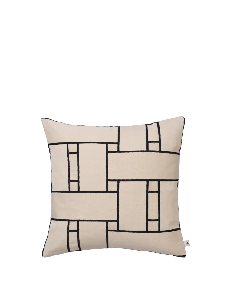 Lattice Offset Cushion Cover - Off-White/Black