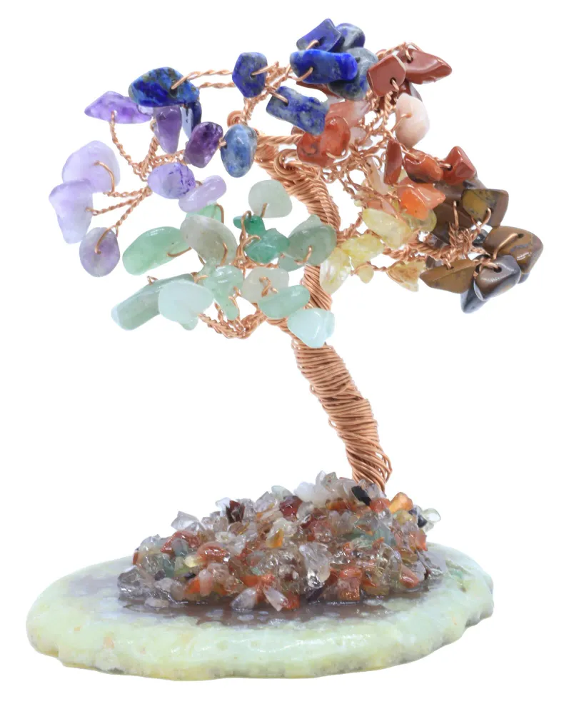Arbre du Bonheur 7 Chakras sur Tranche Agate 12cm L'AURA