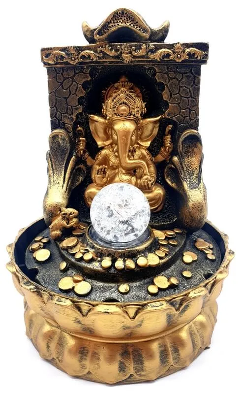 Fontaine Résine Ganesh Doré sur Autel 29cm L'AURA