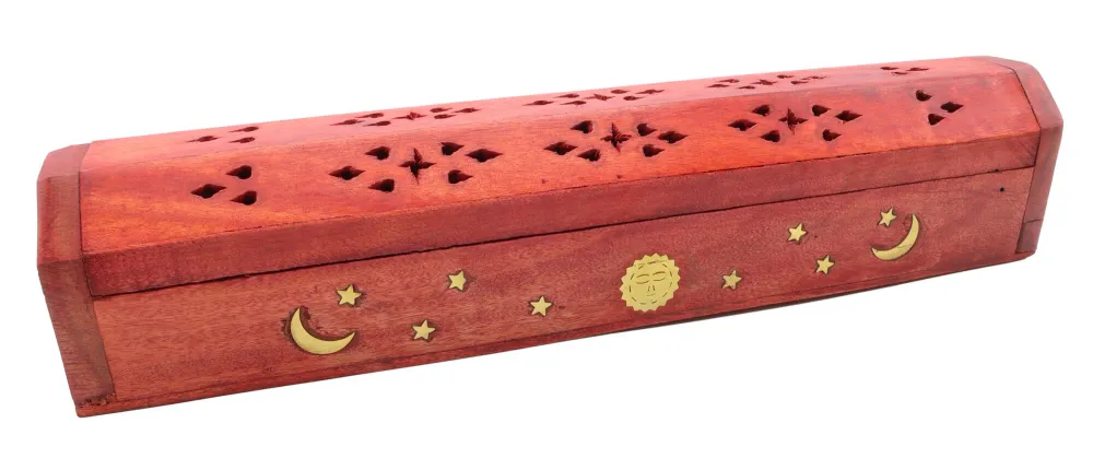 Porte-Encens Bois Coffret Lune & Etoiles 30cm L'AURA