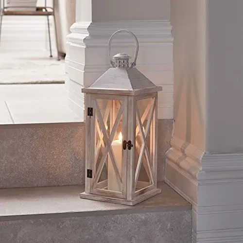 Lights4fun LED Lanterne Folkestone en Bois avec Bougie TruGlow®