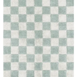 Lorena Canals Tapis lavable en coton - Carreaux Bleu Sauge - 120x160cm