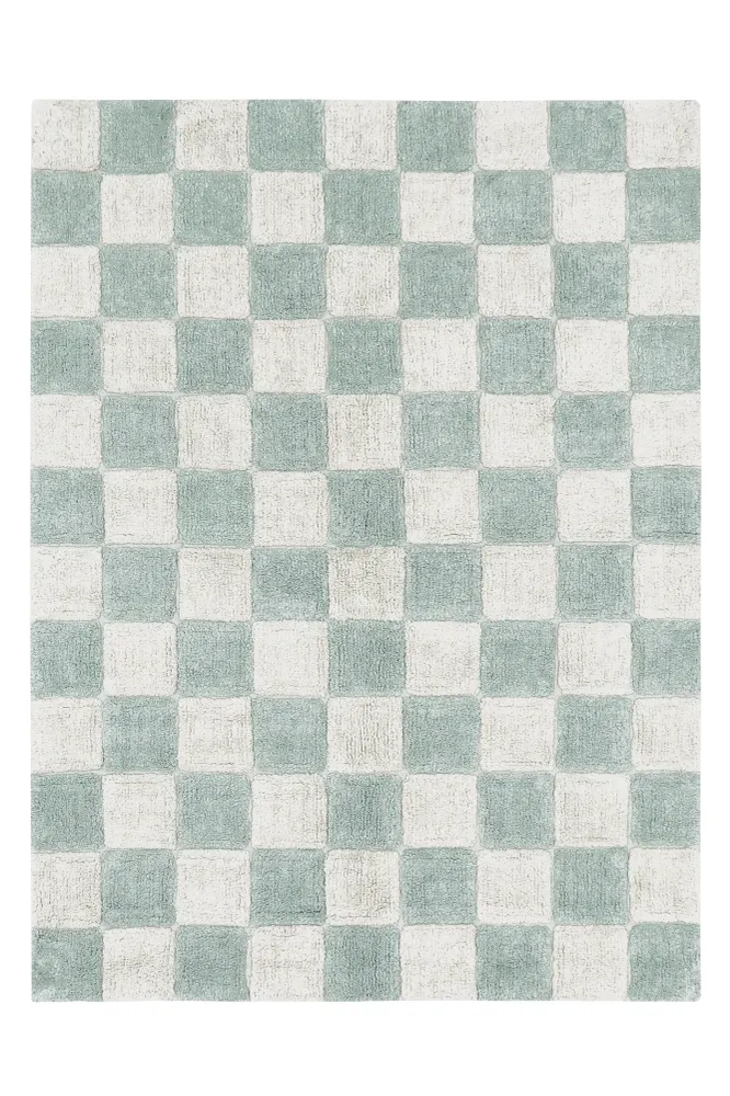 Lorena Canals Tapis lavable en coton - Carreaux Bleu Sauge - 120x160cm