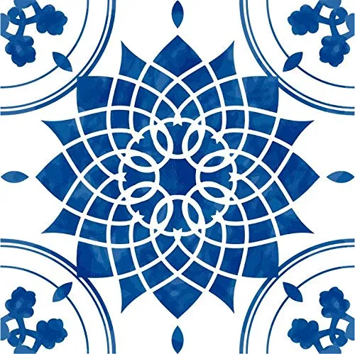 Lot de 10 Adhésif Carrelage - décoration de carreaux - 10 pièces plastifié en mat - carreau fleur bleu - format 15x15cm pa...