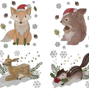 Lot de 4 autocollants de fenêtre Animaux de Noël - Noël - Décoration de fenêtre - Décoration de fête - 28 x 34 cm