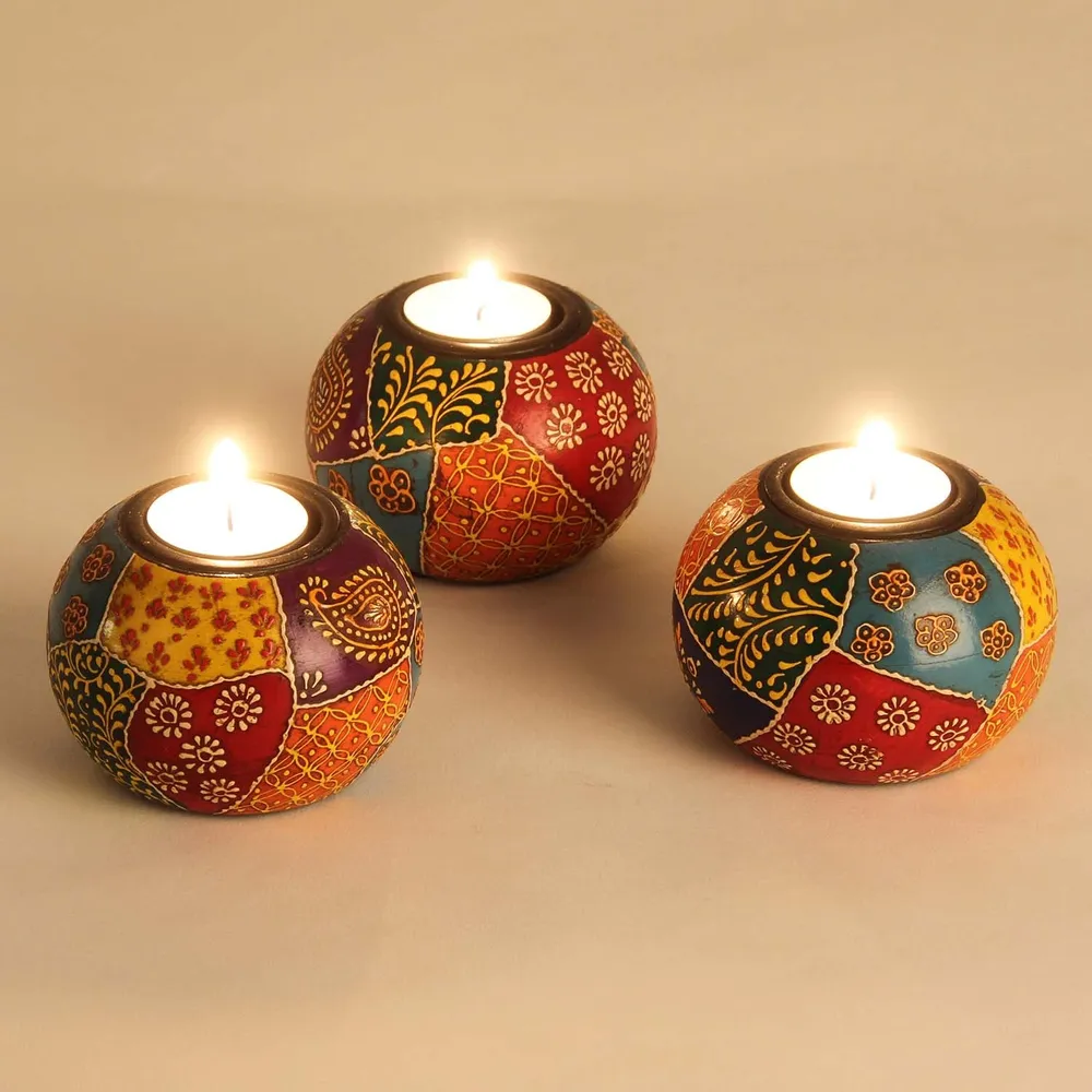 Lot de 3 photophores Anila peints à la main