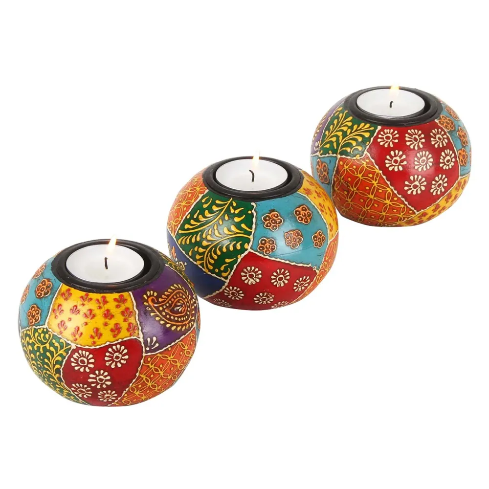 Lot de 3 photophores Anila peints à la main