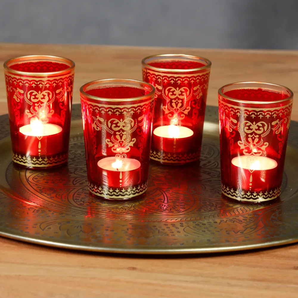 Lot de 6 photophores rouge et or