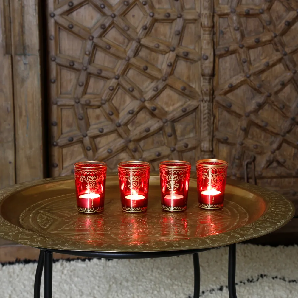 Lot de 6 photophores rouge et or
