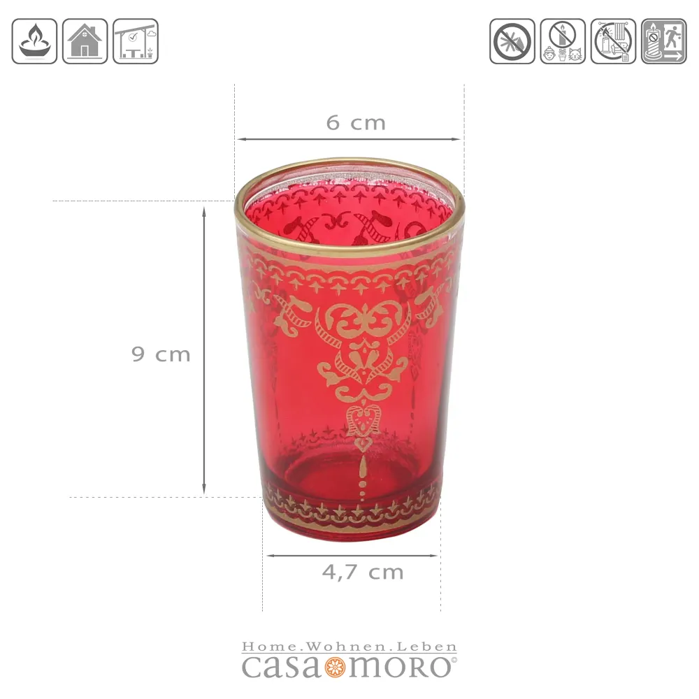Lot de 6 photophores rouge et or