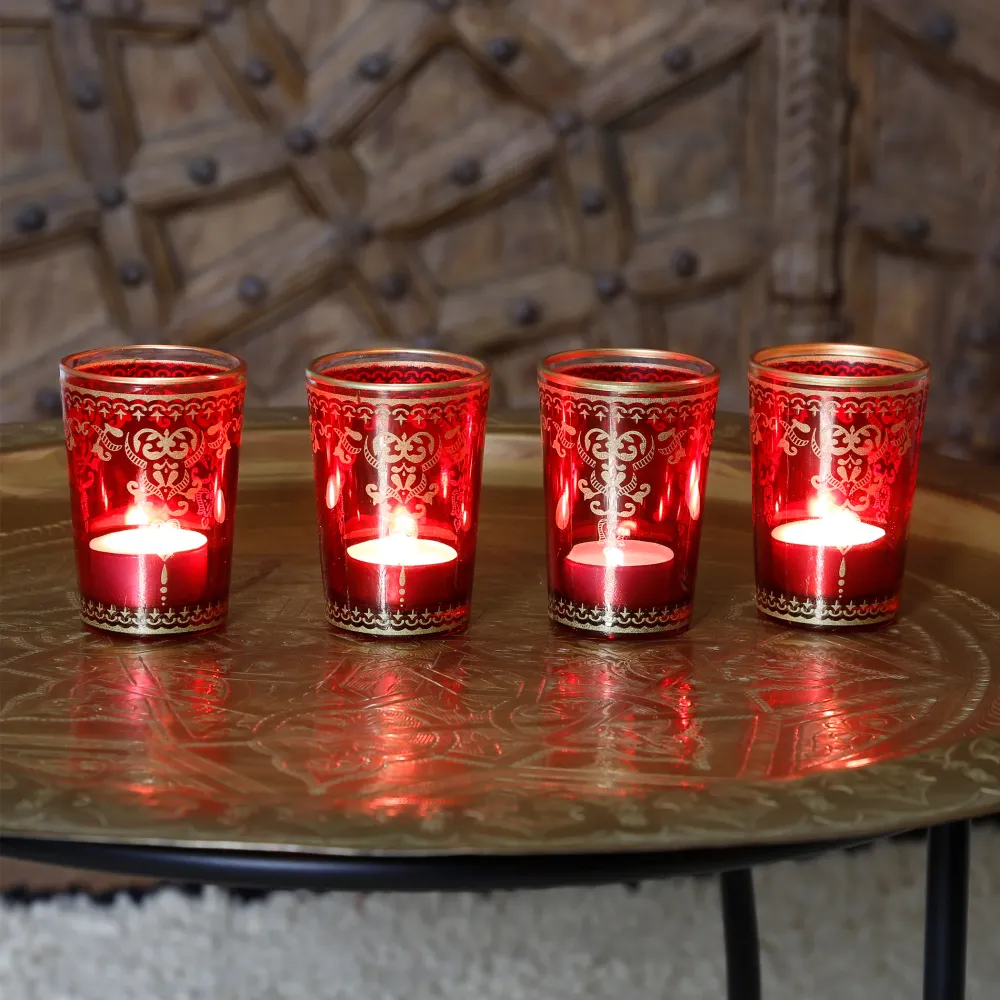Lot de 6 photophores rouge et or