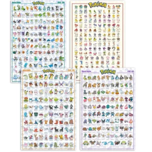 Lot de 4 posters Pokémon Régions Kanto, Johto, Hoenn et Sinnoh