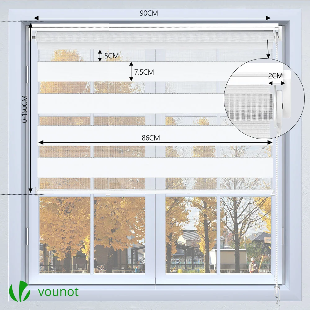 Lot de 2 Store enrouleur jour nuit double 90x150cm Blanc