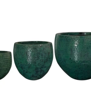 Lot de trois caches-pots en céramique vert foncé