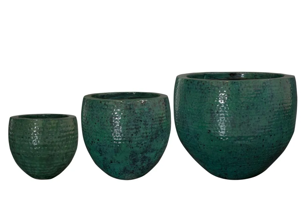 Lot de trois caches-pots en céramique vert foncé