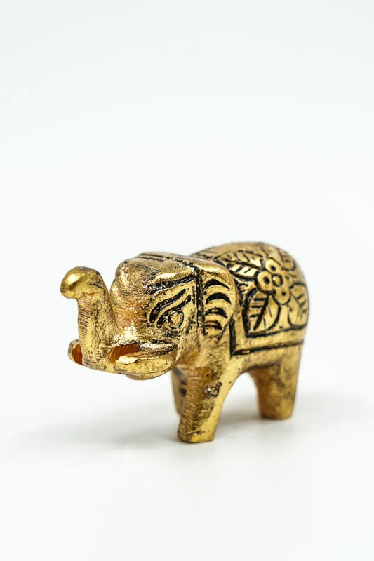 Éléphant décoratif, aluminium, couleur or, petit, 5,5 x 2,5 cm