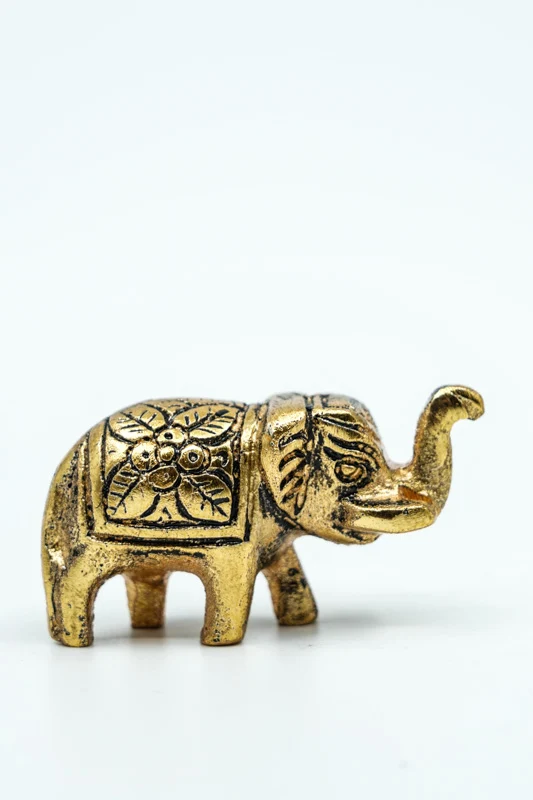 Éléphant décoratif, aluminium, couleur or, petit, 5,5 x 2,5 cm